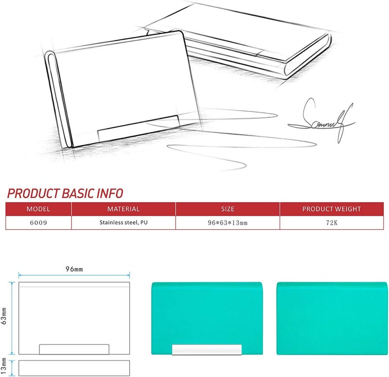 Padike Business Card Holder, Business Card Case Professional PU Leather & Stainless Steel Multi Card Case,Business Card Holder Wallet Credit Card ID Case/Holder for Men & Women. (U-Light Green) - Image 2