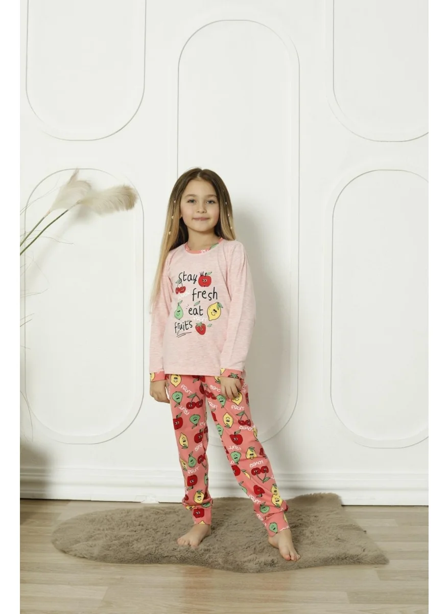 Mutlu City Happy City New Season Cotton Girl Waiter Long Sleeve Fruit Figured Combed Cotton Pajama Set 6072