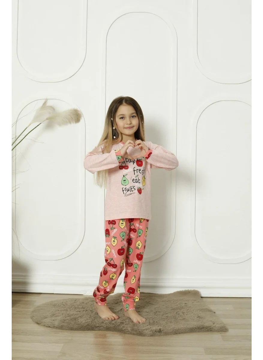 Mutlu City Happy City New Season Cotton Girl Waiter Long Sleeve Fruit Figured Combed Cotton Pajama Set 6072