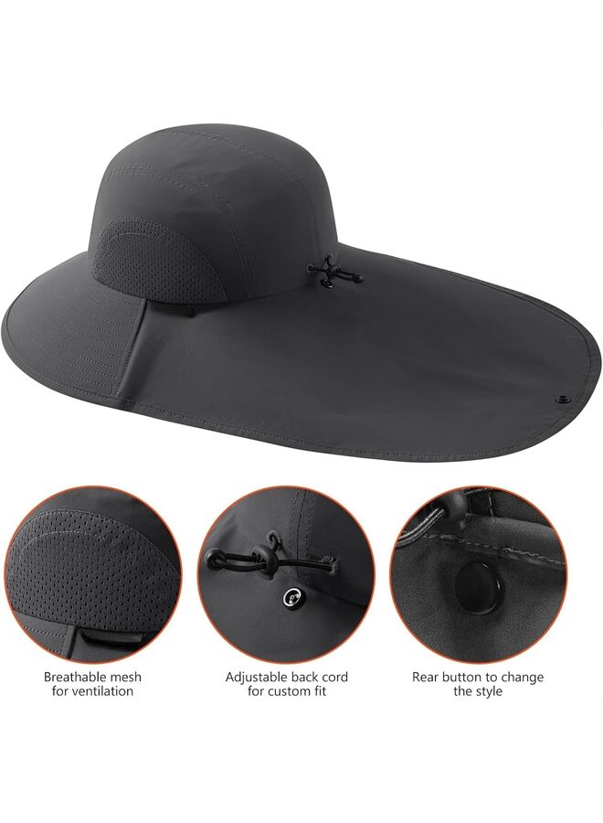 Straw Hat, UPF 50+ Foldable Sun Hats Wide Brim with Sun Straw Hat Large Neck Flap for Men Women Protection Gardening Fishing Beach Hat (BLACK) - Image 2