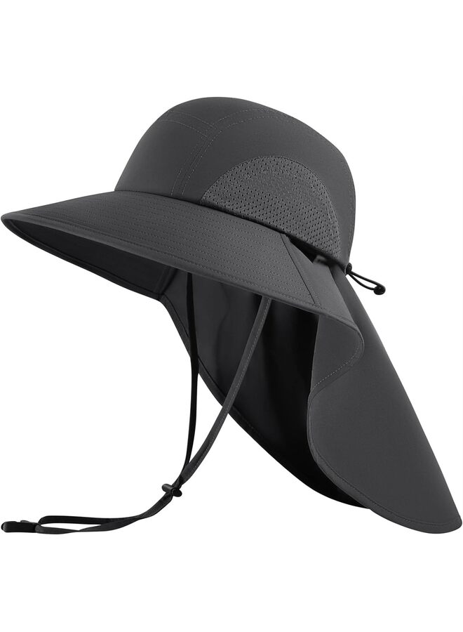 Straw Hat, UPF 50+ Foldable Sun Hats Wide Brim with Sun Straw Hat Large Neck Flap for Men Women Protection Gardening Fishing Beach Hat (BLACK) - Image 5