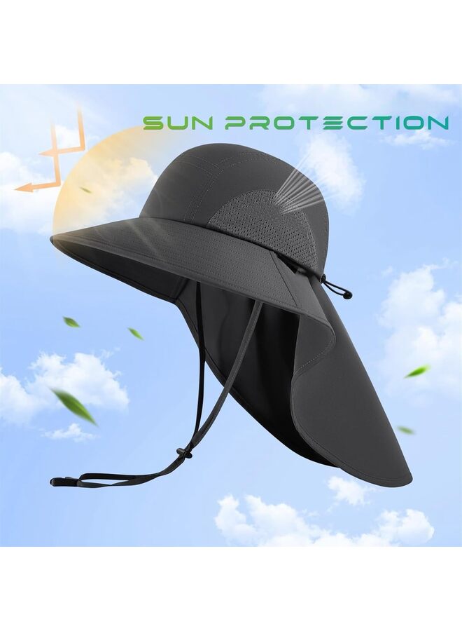 Straw Hat, UPF 50+ Foldable Sun Hats Wide Brim with Sun Straw Hat Large Neck Flap for Men Women Protection Gardening Fishing Beach Hat (BLACK) - Image 3