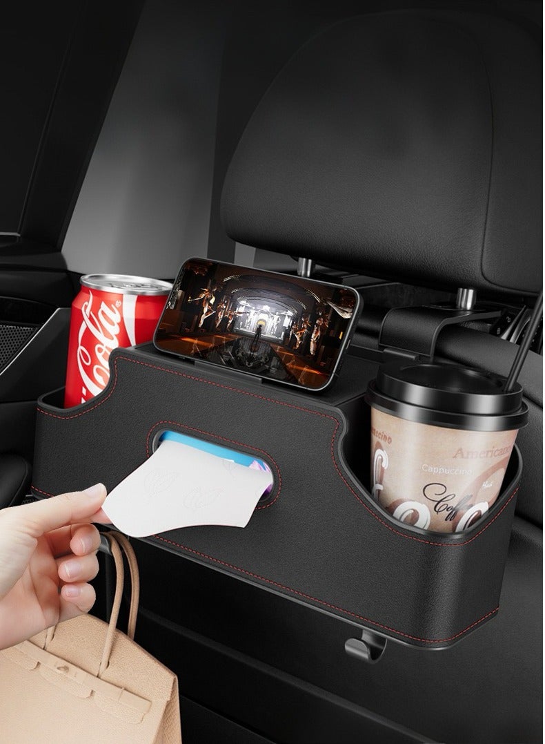 Multi-Function Car Seat Back Organizer - with Tissue Dispenser, Drink Holder, Phone Stand & Hooks, Perfect for Car Storage Solutions - Image 3