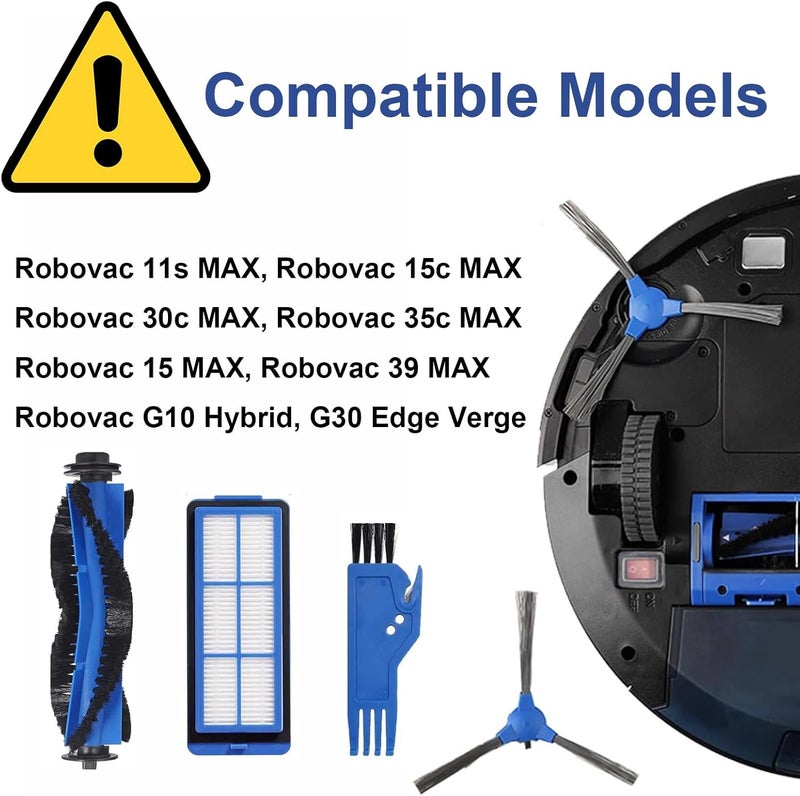ليسينافاك قطعة بديلة لـ Eufy RoboVac 11S Max وRoboVac 15C Max وRoboVac 30C Max وRoboVac G30 Edge G10 Hybrid مجموعة ملحقات المكنسة الكهربائية الروبوتية، تشمل فرشاة رئيسية واحدة، 6 فرش جانبية، 6 مرشحات. - Image 2