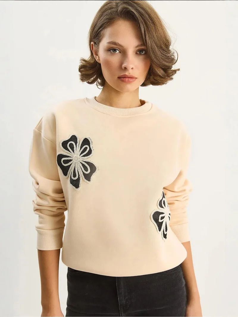 LUCCI Embroidered Crew Neck Cotton Sweatshirt