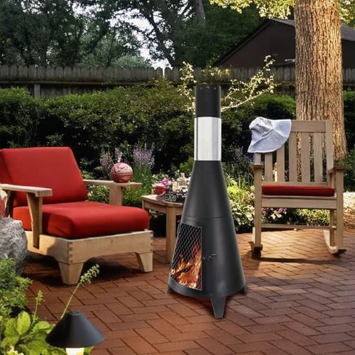 ptlsy 43inch Tall Chiminea Outdoor Fireplace Wood Burning for Backyard and Patio Wood Burning Rocket Fire Pit - Image 5