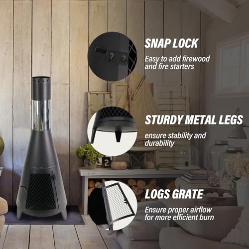 ptlsy 43inch Tall Chiminea Outdoor Fireplace Wood Burning for Backyard and Patio Wood Burning Rocket Fire Pit - Image 4