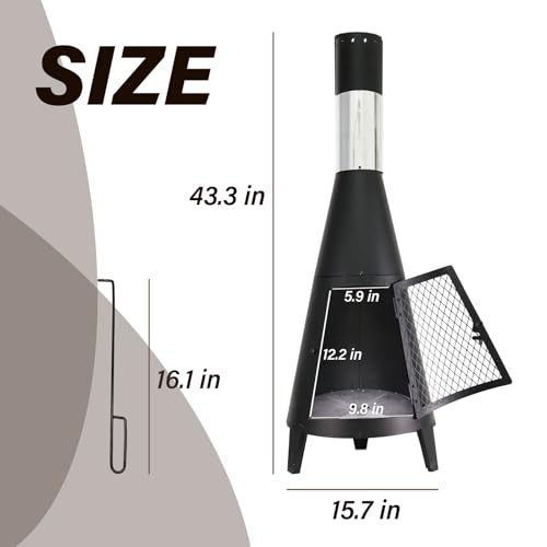 ptlsy 43inch Tall Chiminea Outdoor Fireplace Wood Burning for Backyard and Patio Wood Burning Rocket Fire Pit - Image 2