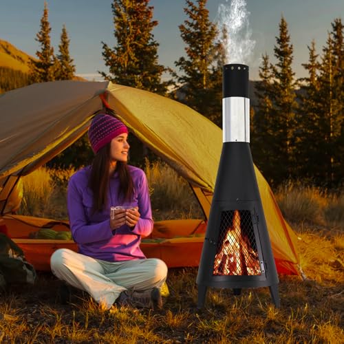 ptlsy 43inch Tall Chiminea Outdoor Fireplace Wood Burning for Backyard and Patio Wood Burning Rocket Fire Pit - Image 3