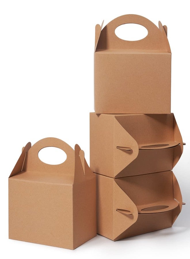 Shallive 12 Pcs Small Party Treat Boxes, 6 Inch Candy Cookie Goodie Gift Bags Gable Box for Kids Birthday Party, Kraft Brown - Image 1