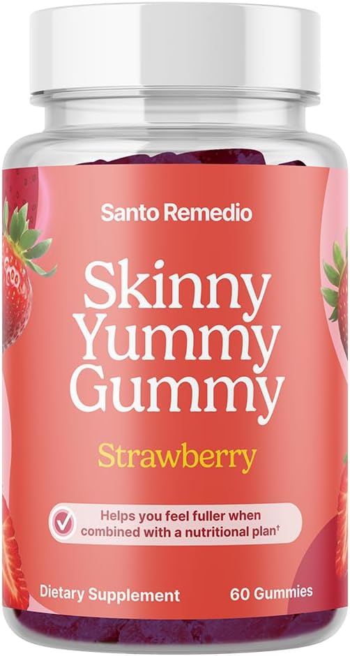 Santo Remedio Entalla Skinny Yummy Gummy Nutritional Supplement Gummy Fiber for Digestive Gut Support 60 Fiber  Prebiotic Gummies Strawberry Flavor 30 Servings - Image 1