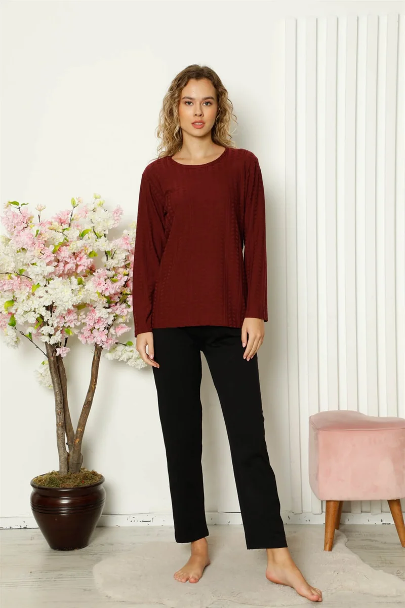 Akbeniz Women's Combed Cotton Long Sleeve Pajamas Set 4111