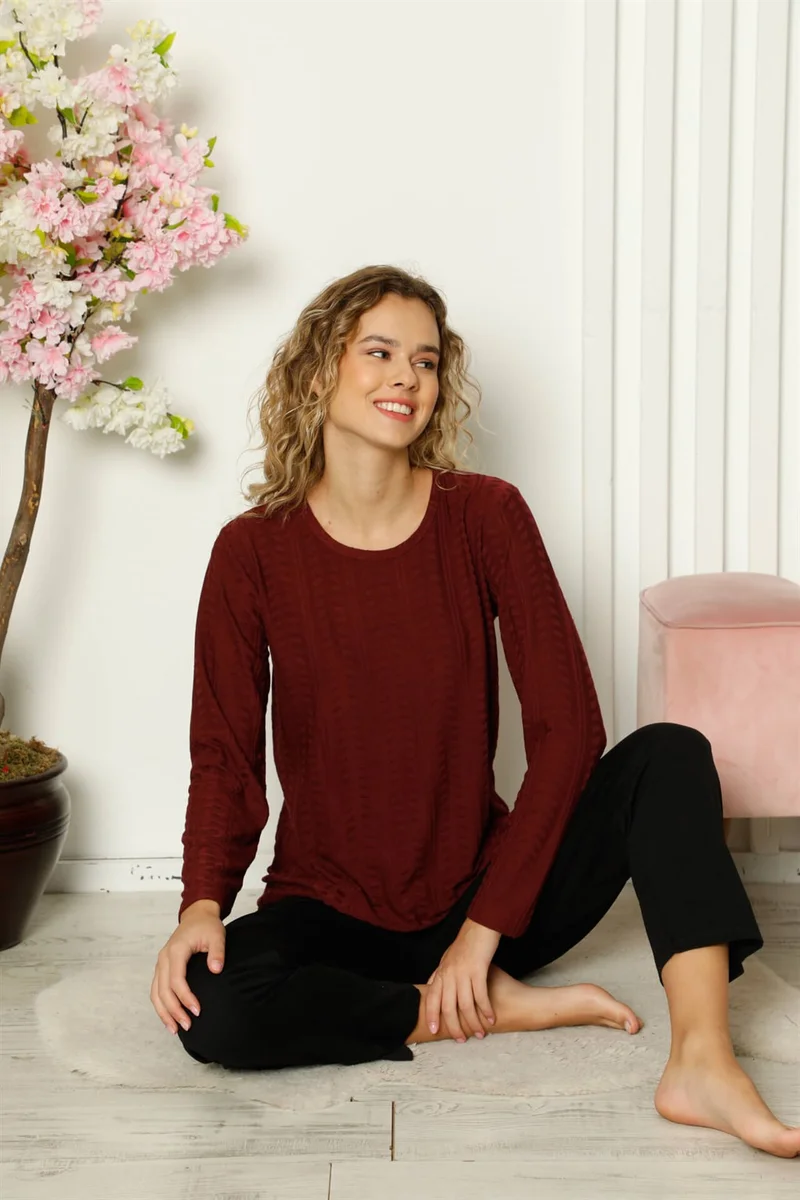 Akbeniz Women's Combed Cotton Long Sleeve Pajamas Set 4111