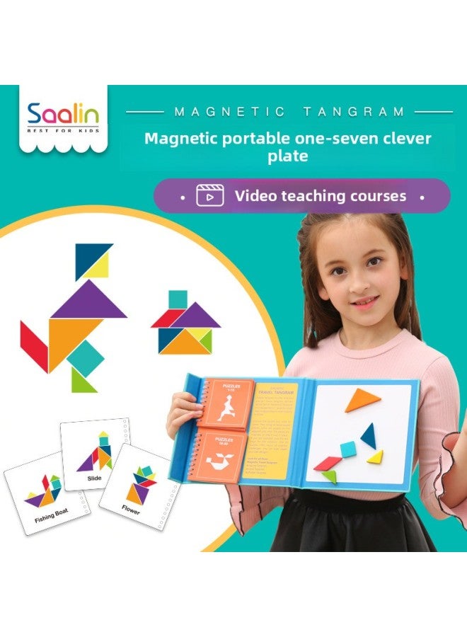 Saalin Shalin Magnetic Changeable Tangram Portable Toy Geometric Puzzle Teaching Aids For Primary School Students Magnetic Stickers-Color:Scene Advanced Tangram Enlightenment - Image 2