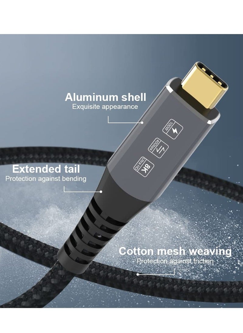 Generic - USB4 Cable Compatible with Thunderbolt 4, 8K 5K USB-C Cable 8K@60Hz 5K/4K 60Hz Video 40Gbps Data Transmissions Rate 20V 5A 100W Power Delivery 3in1 USB-C Cable External SSD eGPU (1Meter) - Image 1
