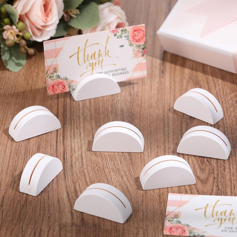 Colingmill 48 Pcs Small Size White Table Number Stands Wooden Lightweight Table Name Holder Semicircular Design Place Cardholders Office Tag Photo Menu Wedding Banquet Birthday Party Restaurant - Image 3
