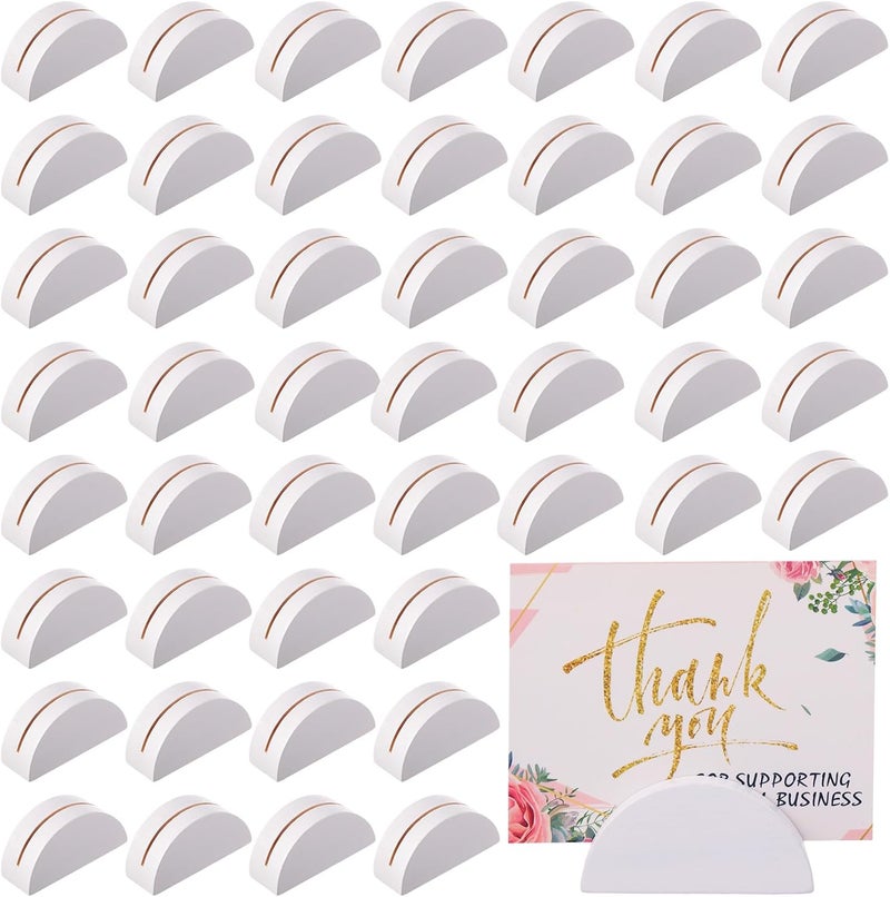 Colingmill 48 Pcs Small Size White Table Number Stands Wooden Lightweight Table Name Holder Semicircular Design Place Cardholders Office Tag Photo Menu Wedding Banquet Birthday Party Restaurant - Image 1