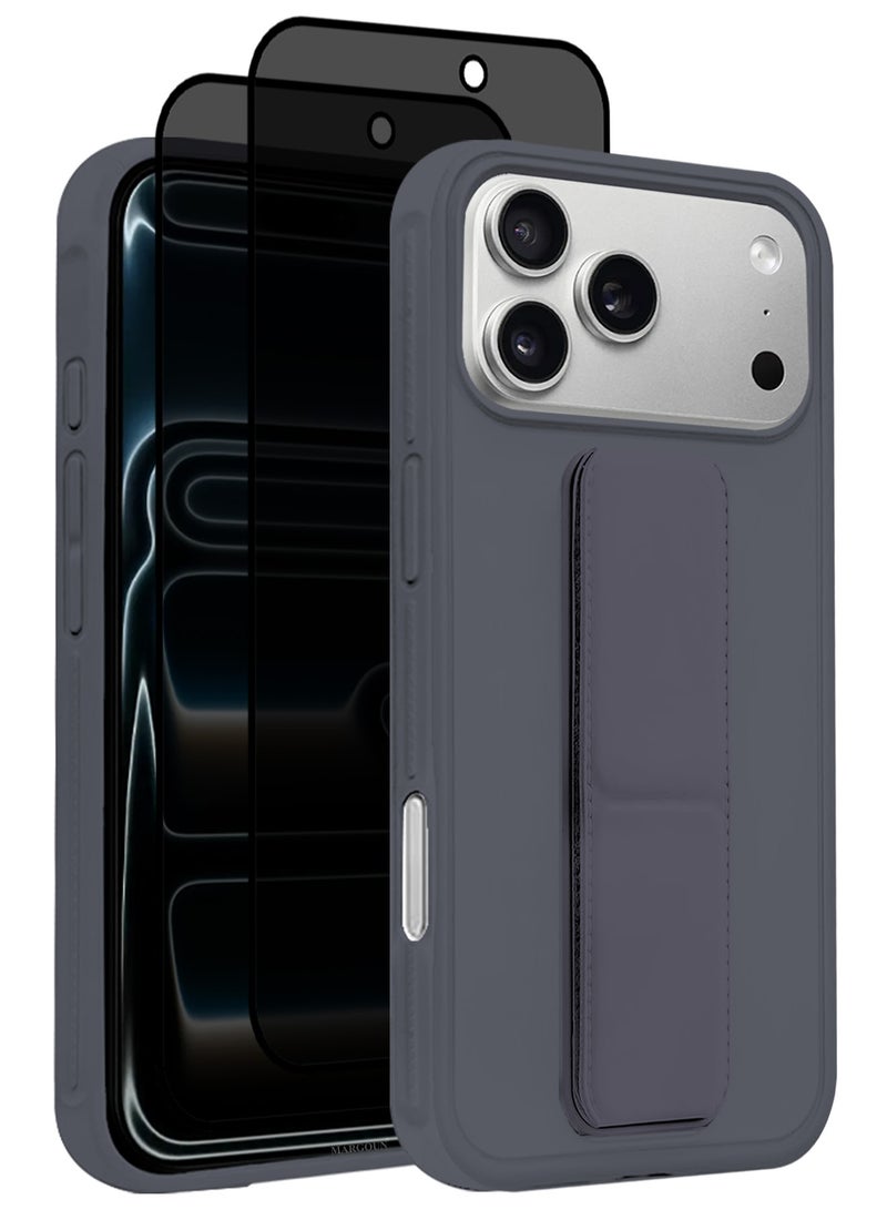 3 Packs Premium PU Leather Case for iPhone 17 Pro with Stand Function Shockproof and Anti Scratch Finger Grip with Two Privacy Screen Protector - Image 1