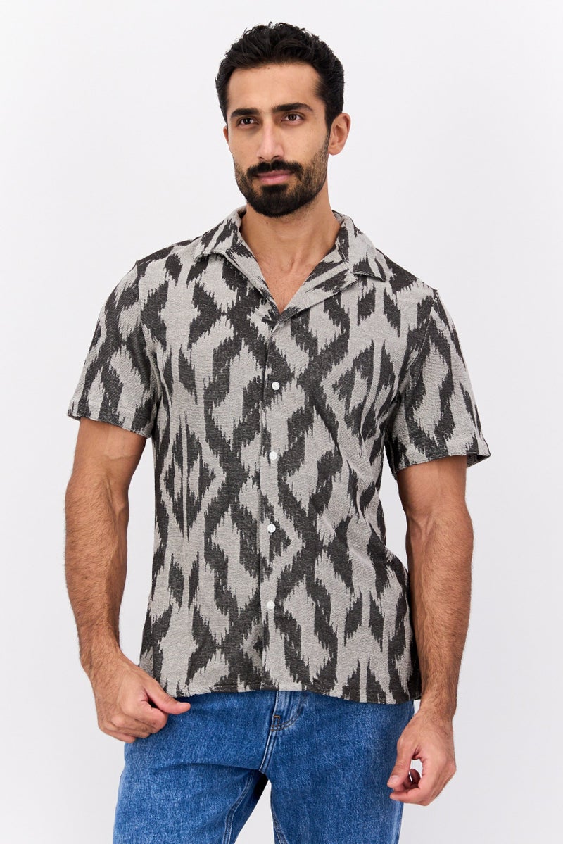 Original Paperbacks Men Regular Fit Short Sleeves Allover Print Casual Shirt, Grey - Image 1