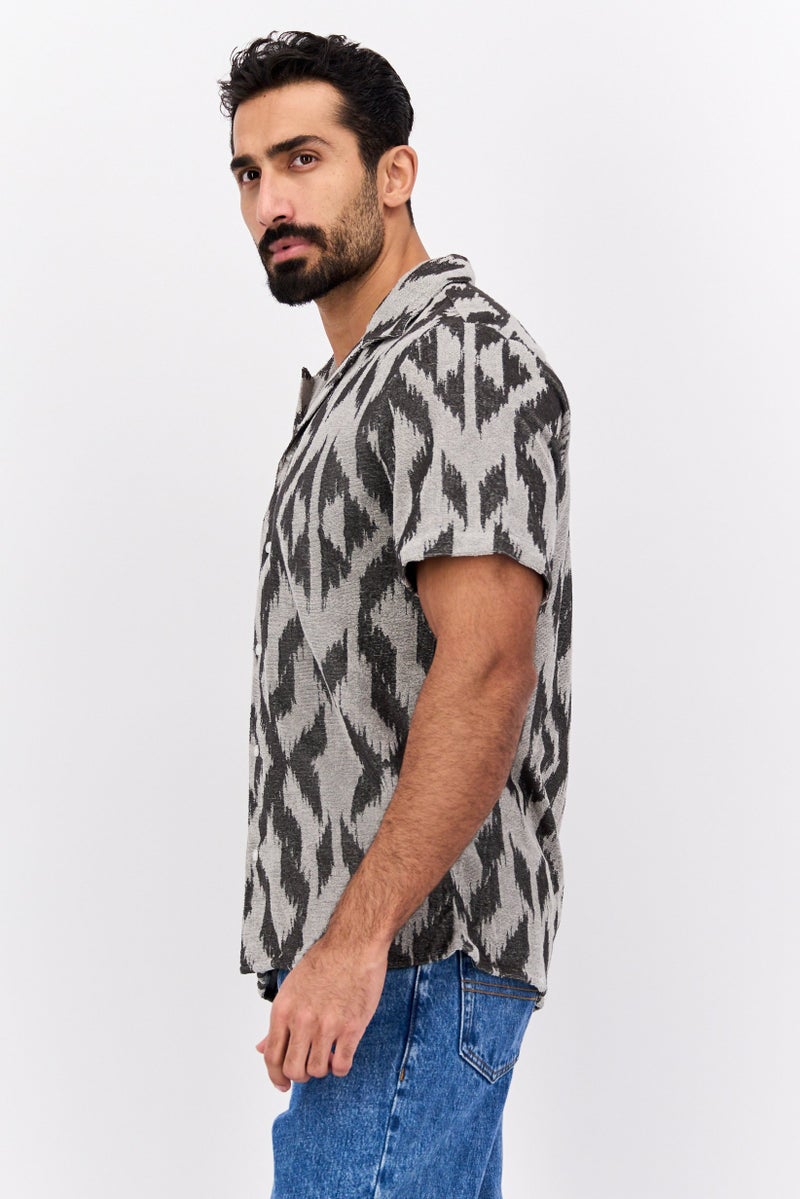 Original Paperbacks Men Regular Fit Short Sleeves Allover Print Casual Shirt, Grey - Image 2