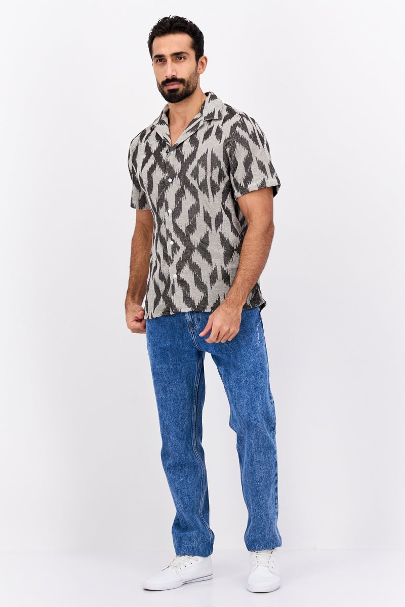 Original Paperbacks Men Regular Fit Short Sleeves Allover Print Casual Shirt, Grey - Image 4
