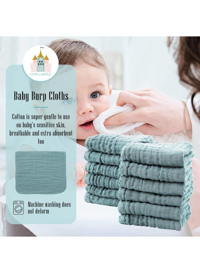 Cute Castle Cute Castle 12 Pack Muslin Burp Cloths for Baby - Ultra-Soft 100% Cotton Baby Washcloths - Large 20'' by 10'' Super Absorbent Milk Spit Up Rags - Burpy Cloths for Unisex, Boy, Girl - Dark Green - Image 2