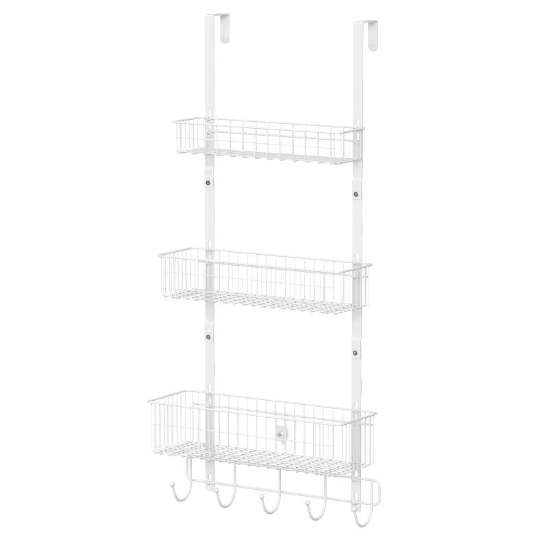 CADUKE Over The Door Organizer Hanger with Basket Hanger Door Towel Rack with 5 Hooks Back of Door Storage Organizer Behind Door Hooks Hanger Shelf for Bathroom, Kitchen, Office, White - Image 1