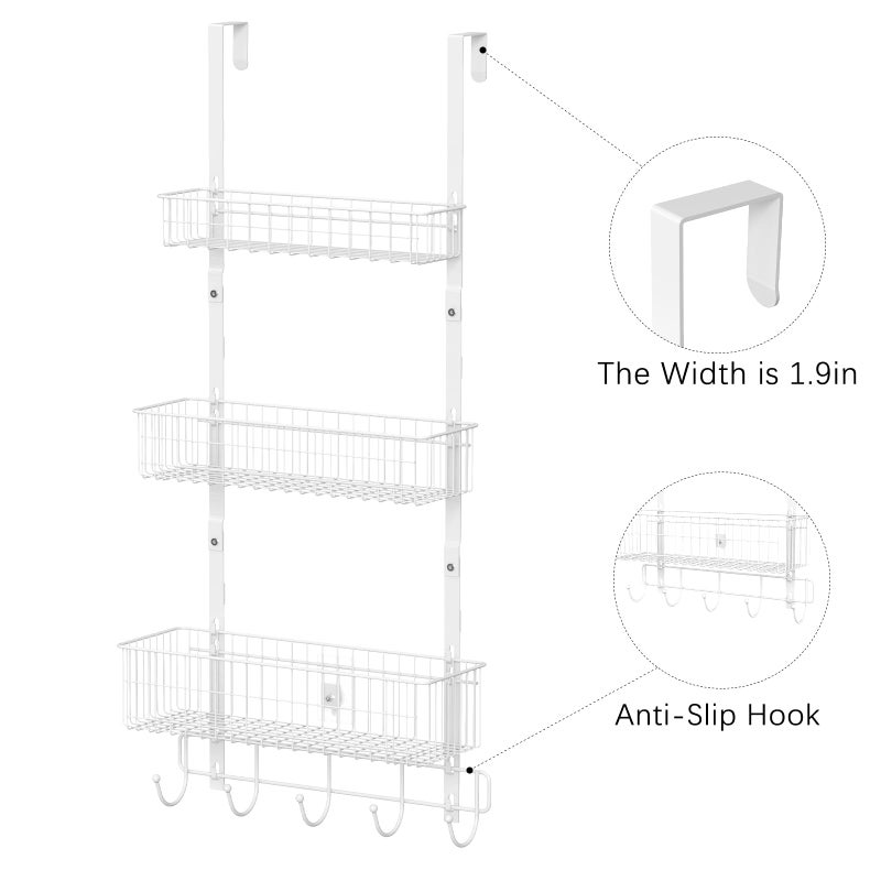 CADUKE Over The Door Organizer Hanger with Basket Hanger Door Towel Rack with 5 Hooks Back of Door Storage Organizer Behind Door Hooks Hanger Shelf for Bathroom, Kitchen, Office, White - Image 3