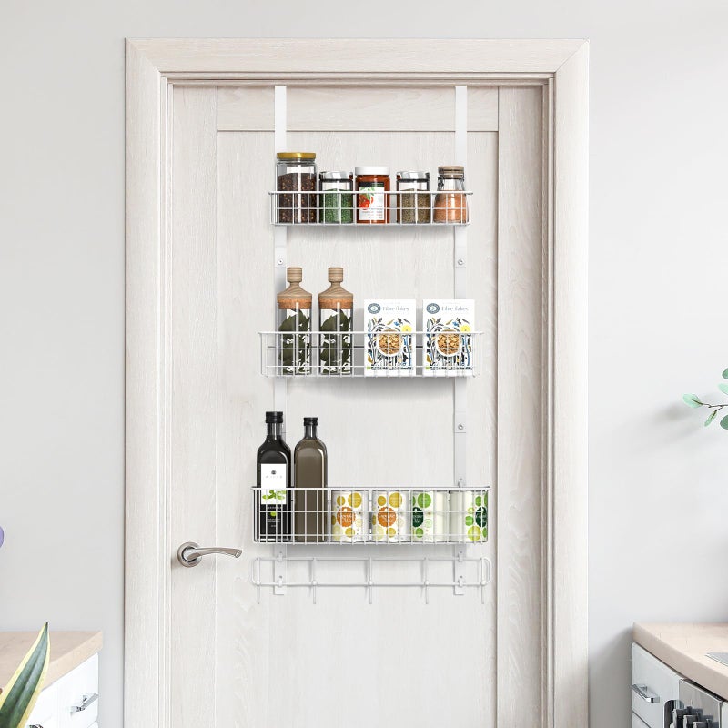 CADUKE Over The Door Organizer Hanger with Basket Hanger Door Towel Rack with 5 Hooks Back of Door Storage Organizer Behind Door Hooks Hanger Shelf for Bathroom, Kitchen, Office, White - Image 5