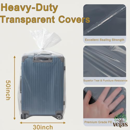 VETAS Transparent LDPE Plastic Bags 30x50 Inch, Heavy Duty Waterproof Dustproof Storage Cover for Luggage, Suitcase, Mattress, Trolley, Furniture & Household Items (Pack of 5) - Image 3