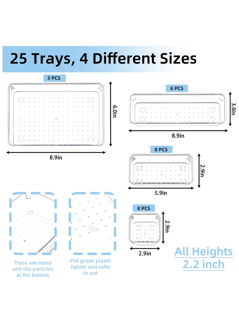 ZIMNEST Clear Plastic Drawer Organizers Set 25 PCS, 4 Sizes Versatile Storage Bins for Bathroom Vanity Makeup Bedroom Kitchen Utensils Office Daily Use - Image 2