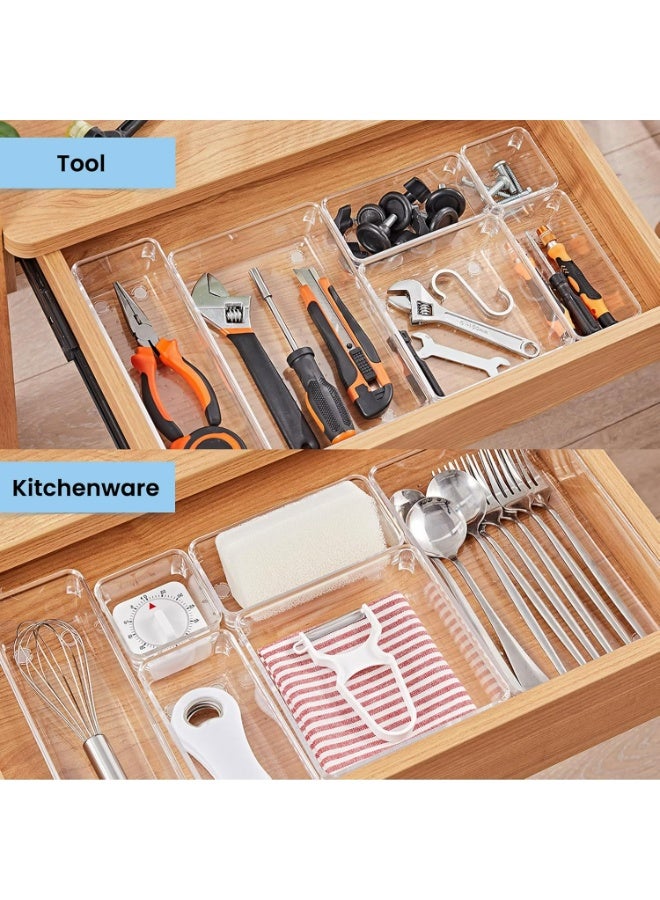 ZIMNEST Clear Plastic Drawer Organizers Set 25 PCS, 4 Sizes Versatile Storage Bins for Bathroom Vanity Makeup Bedroom Kitchen Utensils Office Daily Use - Image 5