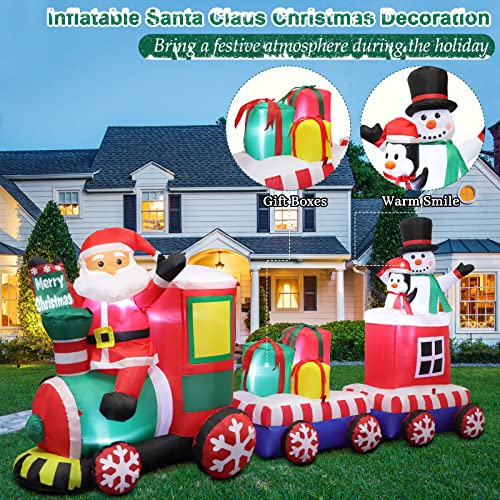 FunFanso 8 FT Christmas Inflatable Train with Santa Claus, Snowman, Penguin, Gift Boxes, Blow Up Yard Decorations with Built-in Lights, Lovely Xmas Train Carriage for Holiday Display Lawn Garden Party Decor - Image 3