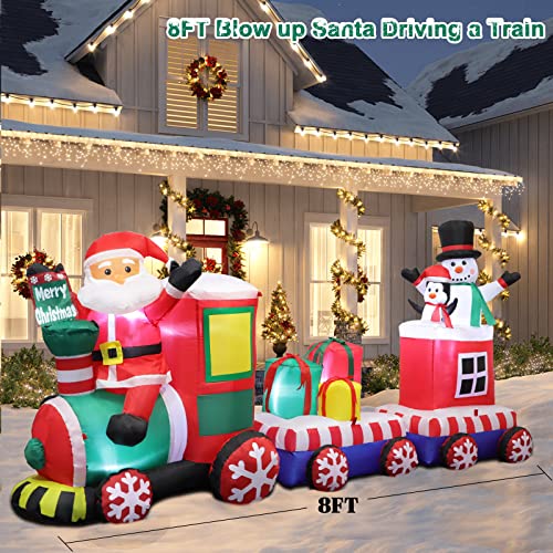 FunFanso 8 FT Christmas Inflatable Train with Santa Claus, Snowman, Penguin, Gift Boxes, Blow Up Yard Decorations with Built-in Lights, Lovely Xmas Train Carriage for Holiday Display Lawn Garden Party Decor - Image 5