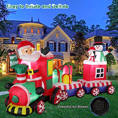 FunFanso 8 FT Christmas Inflatable Train with Santa Claus, Snowman, Penguin, Gift Boxes, Blow Up Yard Decorations with Built-in Lights, Lovely Xmas Train Carriage for Holiday Display Lawn Garden Party Decor - Image 4