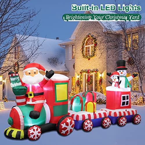 FunFanso 8 FT Christmas Inflatable Train with Santa Claus, Snowman, Penguin, Gift Boxes, Blow Up Yard Decorations with Built-in Lights, Lovely Xmas Train Carriage for Holiday Display Lawn Garden Party Decor - Image 2