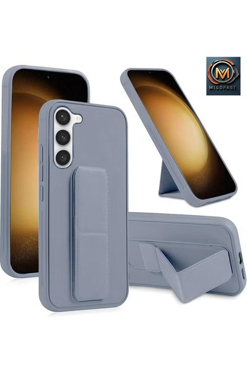 Samsung Galaxy A17 5g Case Cover Magnetic Car Mount Kickstand & Holder, Premium Silicone Vertical & Horizontal Hand Strap and Grip with Multi Stand Silver Gray Samsung Galaxy A17 5g