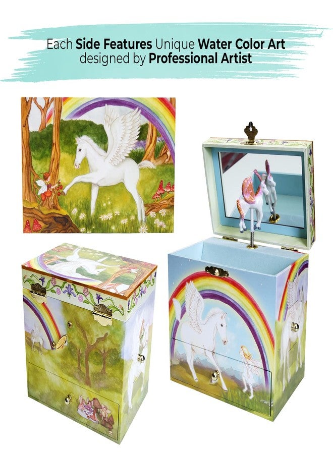 Enchantmints Musical Pegasus Horse Jewelry Box Spins to Music 4 Pullout Drawers Treasure Storage - Image 2