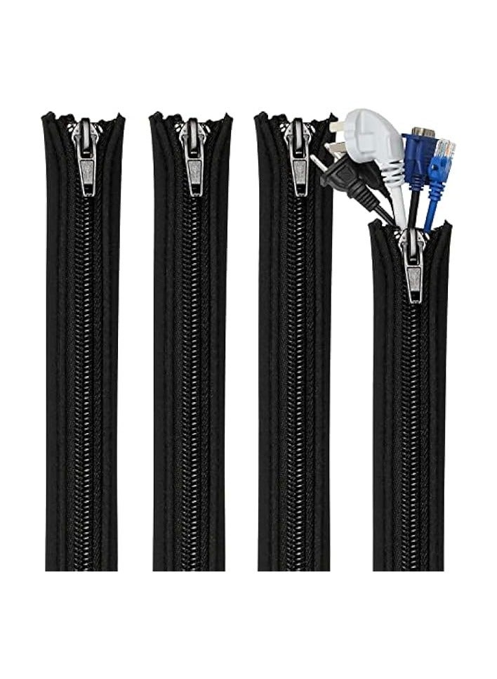 PROMASS Zipper Wire Wrap Covers, 20 inch Cord Organizer Sleeve with Zipper, Cord Organizer and Cable Protector, for TV, Computer, Office, Home Entertainment (4Pcs Black) - Image 1