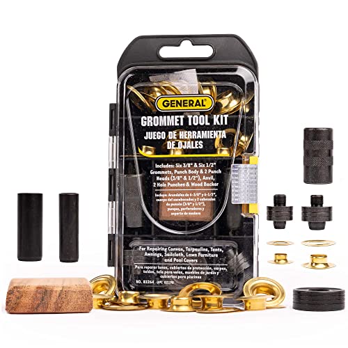 General Tools 3/8"-1/2" Grommet Kit - Rustproof Solid Brass Grommets for Tarp Repair, Reinforcing Canvases, and Fabric Rings - Image 1
