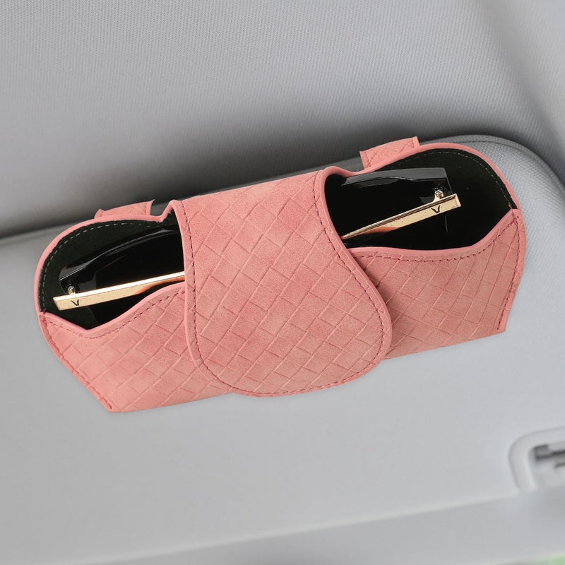 KINIVA Sunglasses Holder for Car Visor Leather Glasses Case with Clips for Car Visor Automotive Interior Visor Accessories Apply to All Car Models (09 Beige)