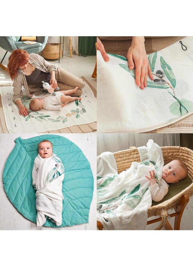 Baby Milestone Blanket Cotton Muslin Blanket Monthly Milestone Blanket for Baby Boy or Girl Unisex Newborn Baby Shower Present for New Mums Flowers and Leaves Theme Includes Wooden Frames - Image 3
