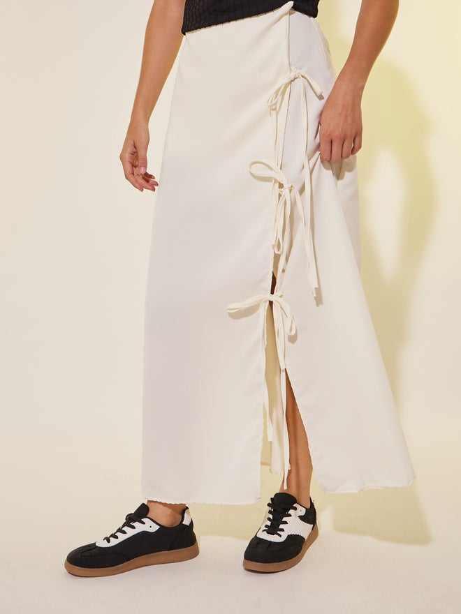 Take Two Take Two Solid Tie Detail Wrap Look A-Line Maxi Skirt  - Image 3