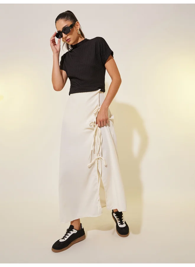تايك تو Take Two Solid Tie Detail Wrap Look A-Line Maxi Skirt