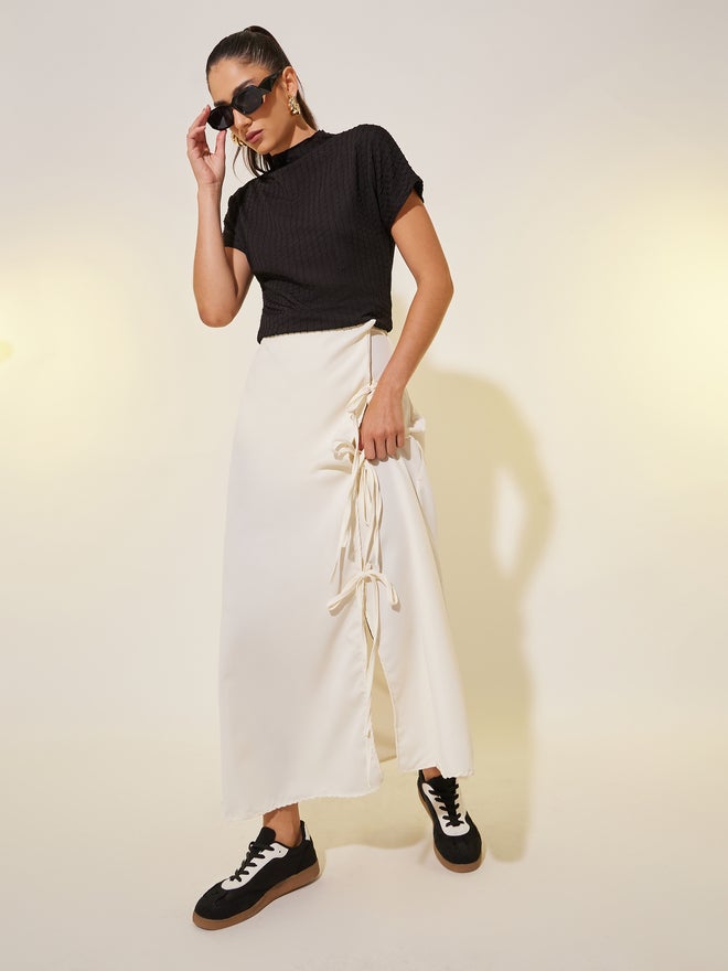 Take Two Take Two Solid Tie Detail Wrap Look A-Line Maxi Skirt  - Image 2
