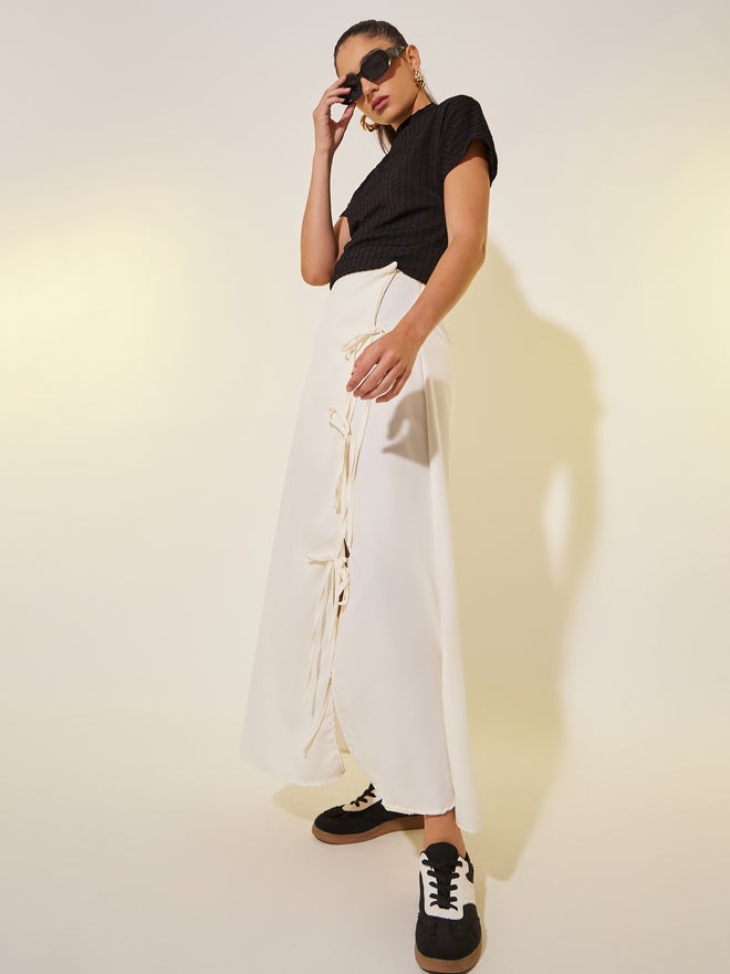 Take Two Take Two Solid Tie Detail Wrap Look A-Line Maxi Skirt  - Image 1