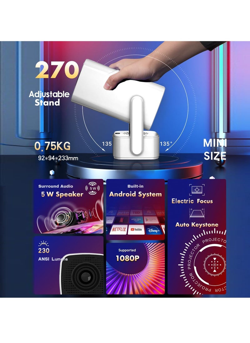 Furtey 5G WIFI Android Projector,Portable Home Theater Full HD 1080P Compatible with TV Stick/HDMI/USB/PS5/iOS  - Image 2