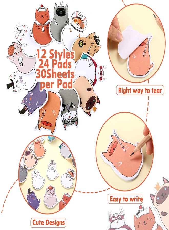 Chinco 24 Pads Cat Sticky Notes Set 720 Sheets Cute Sticky Note Bulk Fun Kawaii Animal Office Decor Gifts Self Adhesive Notepads for Students Back to School Gift Cat Lovers Classroom School Supplies - Image 2