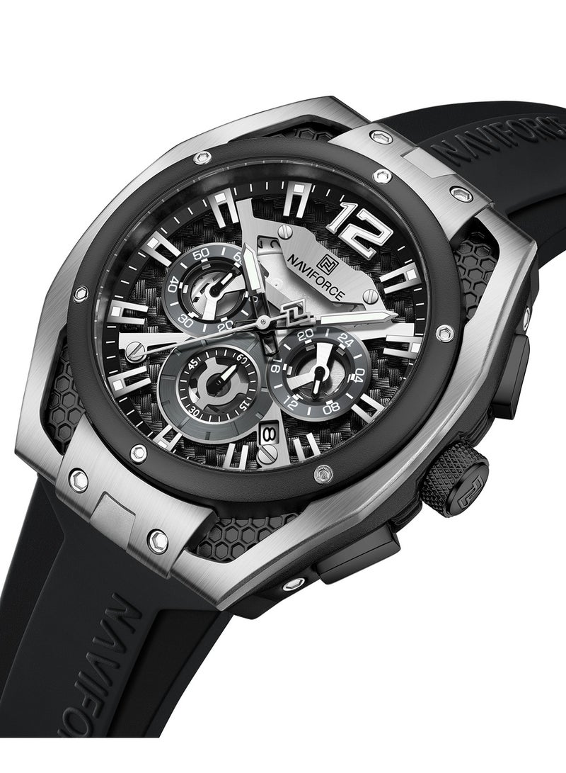 نافيفورس ساعة يد نيو فومد بسوار سيليكا انالوج كرونوغراف للرجال NF8063 S/W/B -46 ملم - أسود - Image 2
