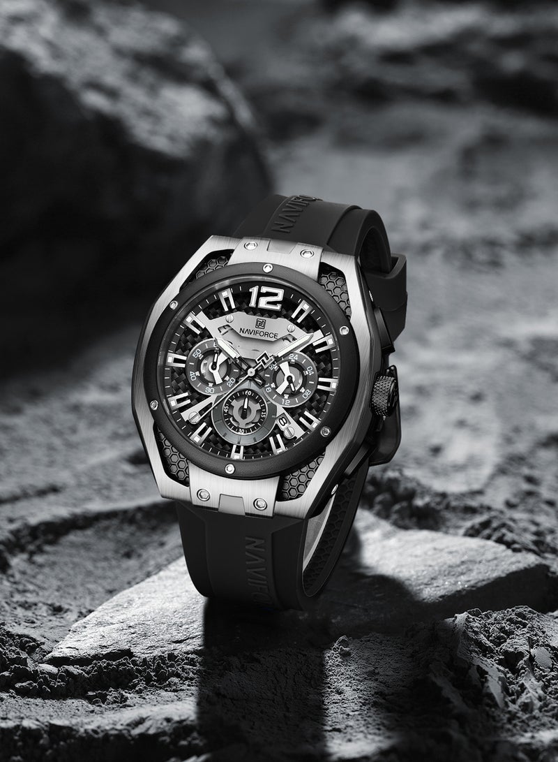 نافيفورس ساعة يد نيو فومد بسوار سيليكا انالوج كرونوغراف للرجال NF8063 S/W/B -46 ملم - أسود - Image 3